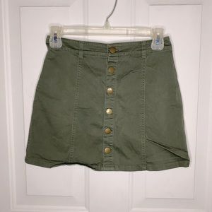 Button Down Skirt- Army Green Short Skirt- Size 2